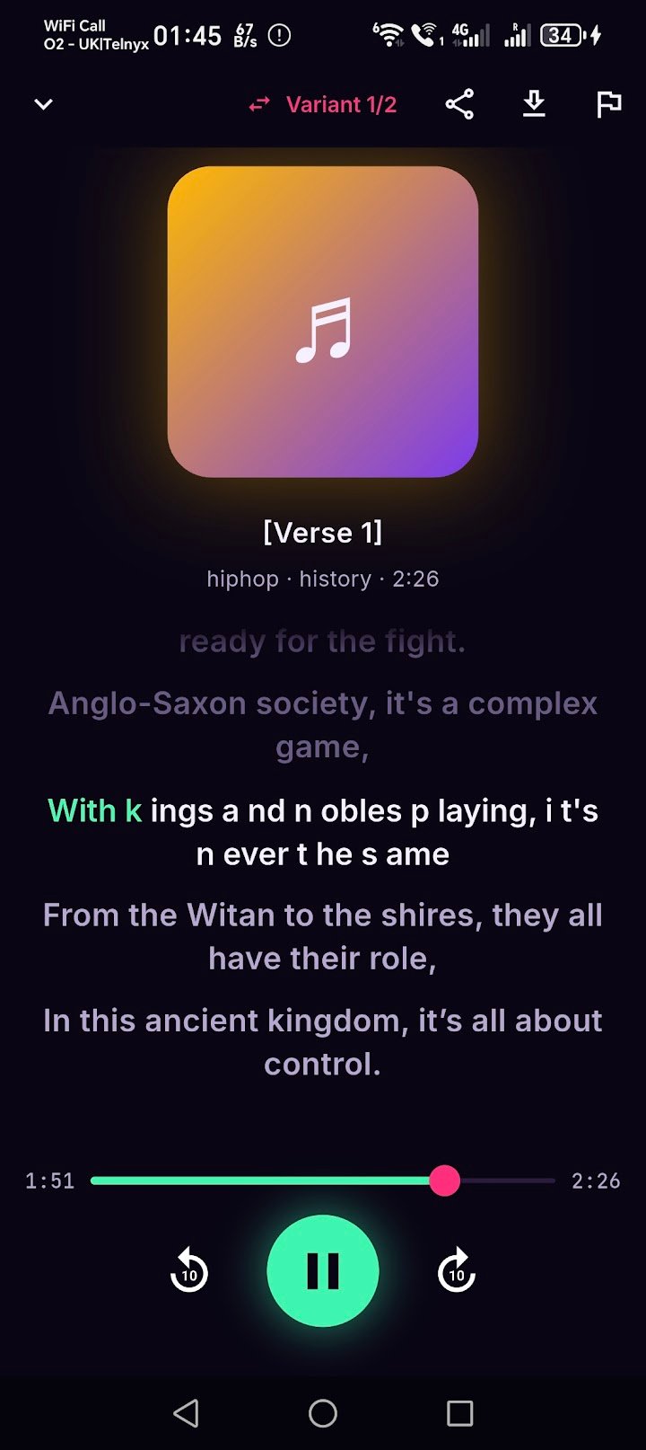 Karaoke lyrics playback